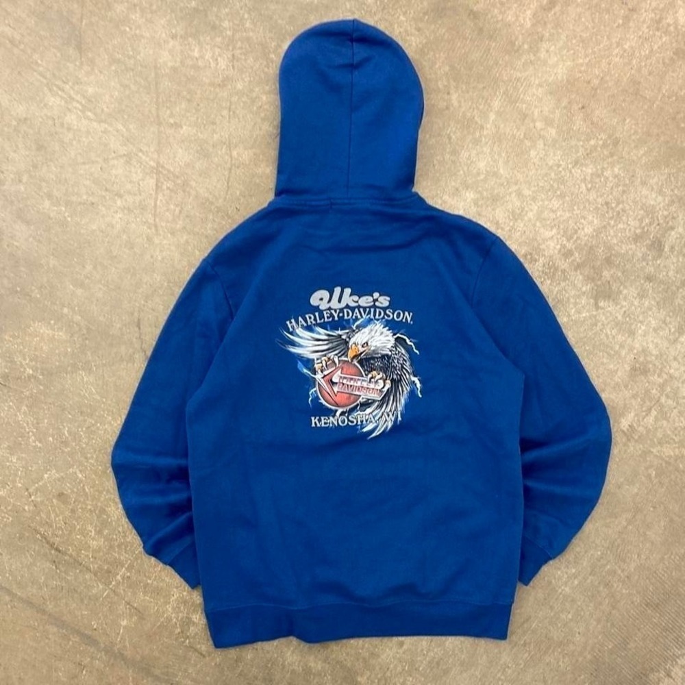 Vintage Harley Davidson Lightning Eagle Hoodie Kenosha Wisconsin Size Medium